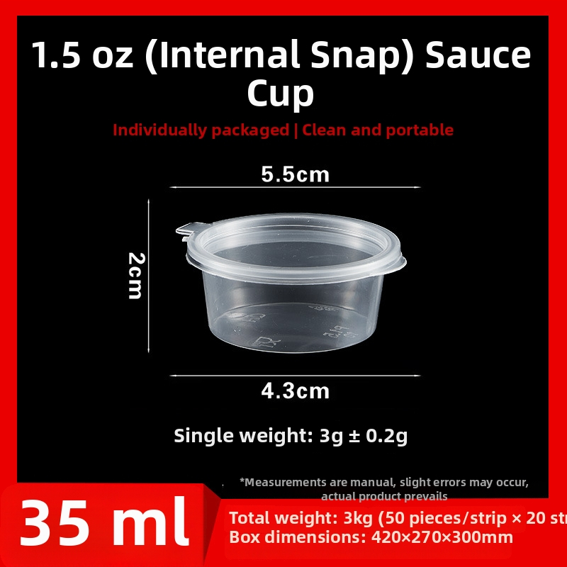 Jednorazový pohár na omáčku, okrúhly PP kontajner na omáčky, ocot a chilli olej, dip box, objem pod 100 ml, 1 oz–5 oz
