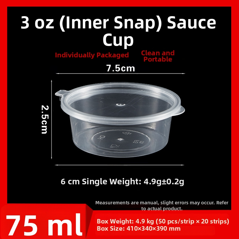 Jednorazový pohár na omáčku, okrúhly PP kontajner na omáčky, ocot a chilli olej, dip box, objem pod 100 ml, 1 oz–5 oz