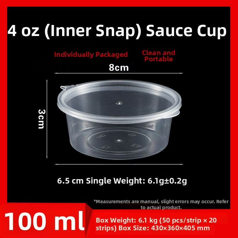 Jednorazový pohár na omáčku, okrúhly PP kontajner na omáčky, ocot a chilli olej, dip box, objem pod 100 ml, 1 oz–5 oz