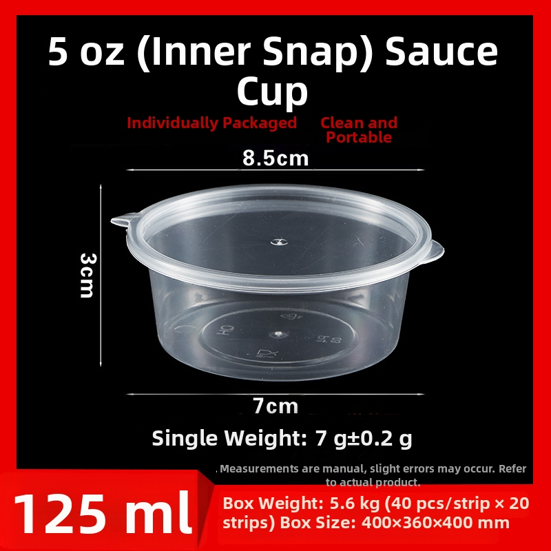 Jednorazový pohár na omáčku, okrúhly PP kontajner na omáčky, ocot a chilli olej, dip box, objem pod 100 ml, 1 oz–5 oz