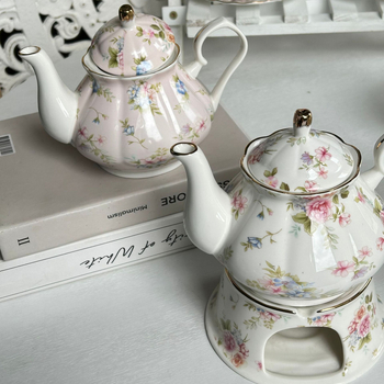 Ceainic ceramic în stil european cu bază de încălzire, pentru infuzat la mâna, potrivit pentru ceai cu lapte și ceaiuri florale