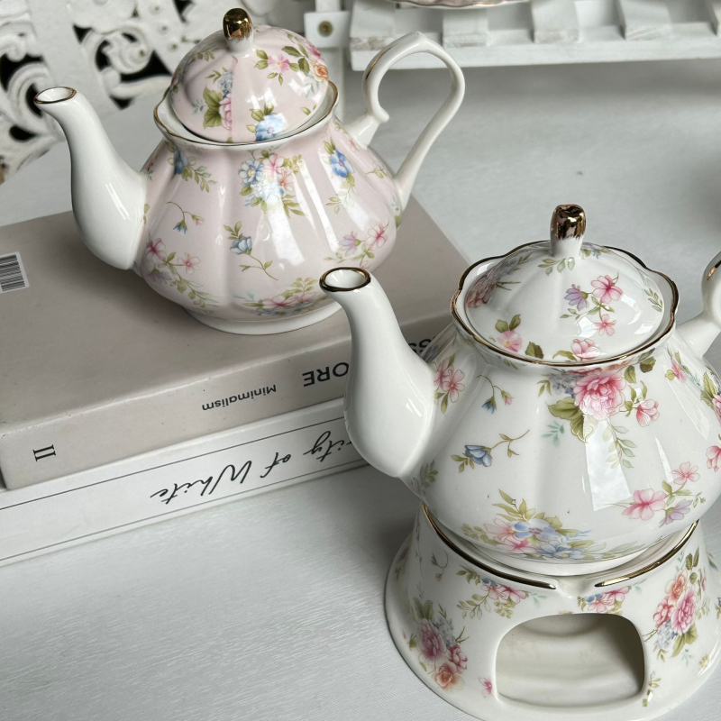 Ceainic ceramic în stil european cu bază de încălzire, pentru infuzat la mâna, potrivit pentru ceai cu lapte și ceaiuri florale