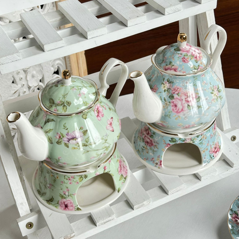 Ceainic ceramic în stil european cu bază de încălzire, pentru infuzat la mâna, potrivit pentru ceai cu lapte și ceaiuri florale