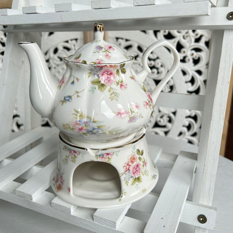 Ceainic ceramic în stil european cu bază de încălzire, pentru infuzat la mâna, potrivit pentru ceai cu lapte și ceaiuri florale