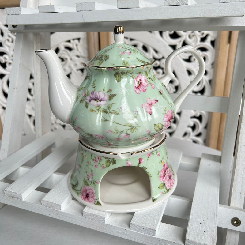 Ceainic ceramic în stil european cu bază de încălzire, pentru infuzat la mâna, potrivit pentru ceai cu lapte și ceaiuri florale