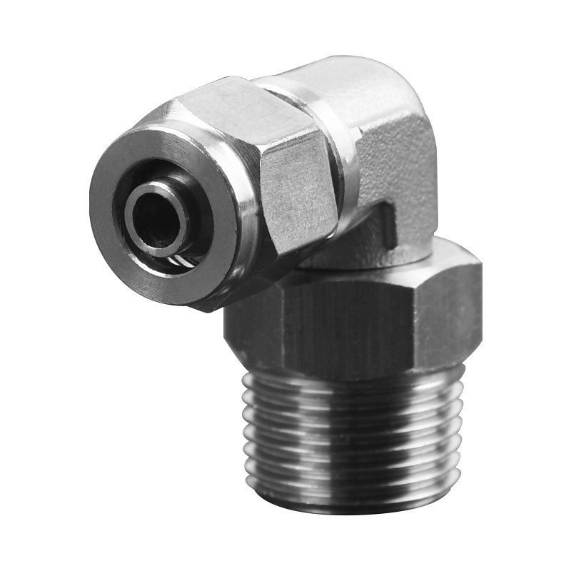 304 oțel inoxidabil, fiting pneumatic cu răsucire rapidă PL8-01, cu piuliță de blocare, unghi drept cu filet exterior, cot pneumatic rotativ universal 6-1