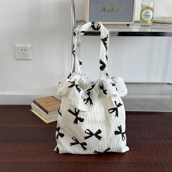 Korejska floralna platnena tote torba, proljeće 2025, velika kapaciteta, plisirana torba oblaka za žene, crossbody
