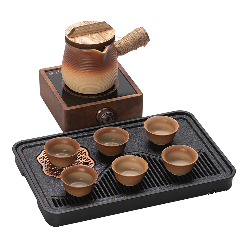 Set complet de unelte pentru prepararea ceaiului pe plită, inclusiv ustensile, gustări pentru ceai, farfurie de fructe, tavă, echipament de prăjire a ceaiului, set de accesorii și separare ceai-apă.