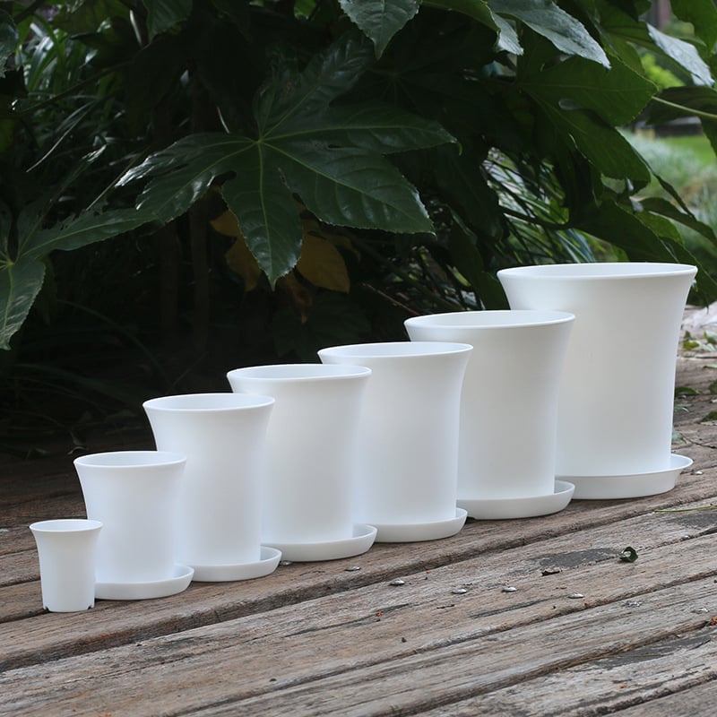 Ghiveci circular din plastic pentru suculente, Jade Dew douăsprezece secțiuni, talie înaltă, finisaj mat, mare, negru și alb.