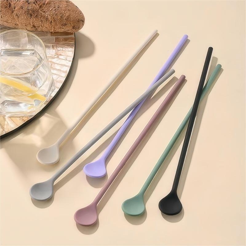 Silicon alimentar, spatulă dublă cu lingură de amestec, bețișor cu mâner lung, pentru miere și lapte praf, rezistent la temperaturi înalte