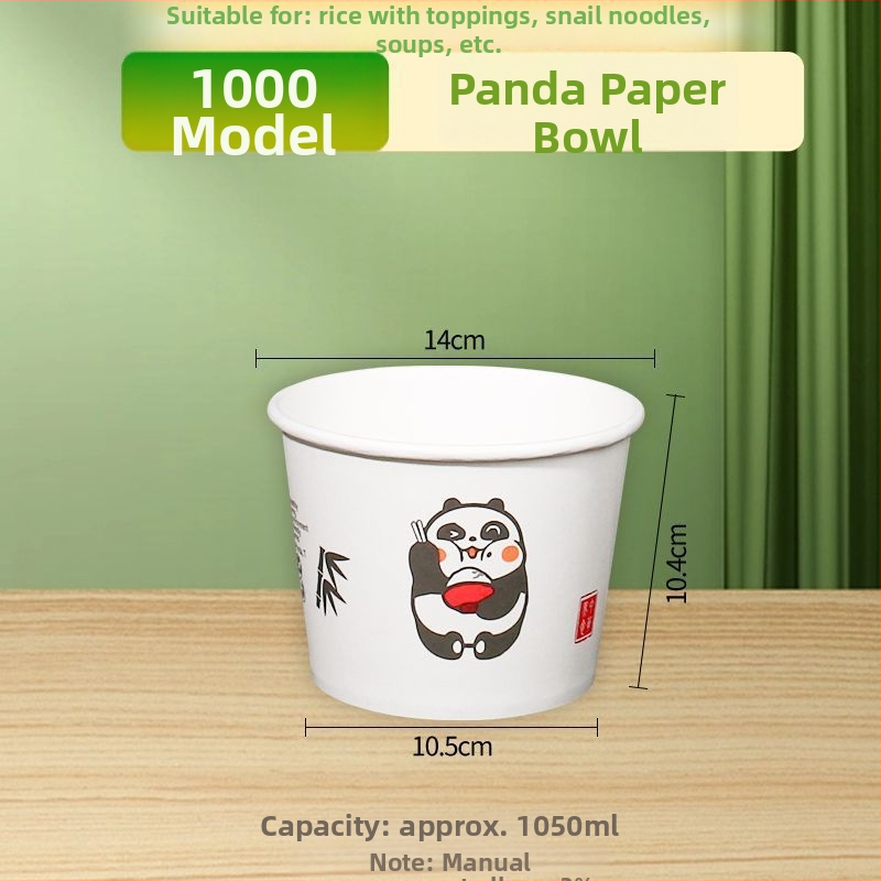 Jednorazová papierová misa naturálnej farby, hrubá, okrúhla miska na obed, pre domáce použitie, vhodná na ovocie, kempovanie a instantné rezance, Panda potlač