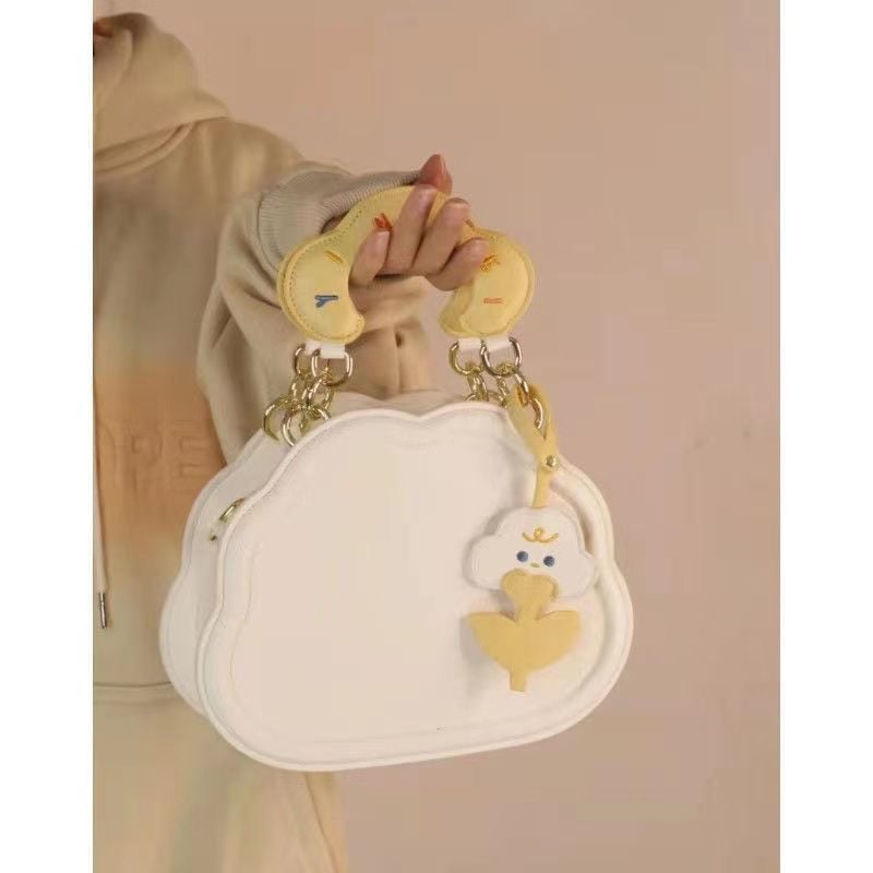 Nova ženska crossbody torba u japanskom stilu – slatka mala kružna PU tote, krem oblak dizajn