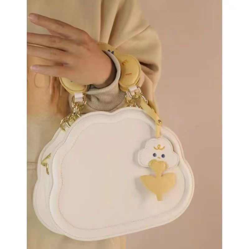 Nova ženska crossbody torba u japanskom stilu – slatka mala kružna PU tote, krem oblak dizajn