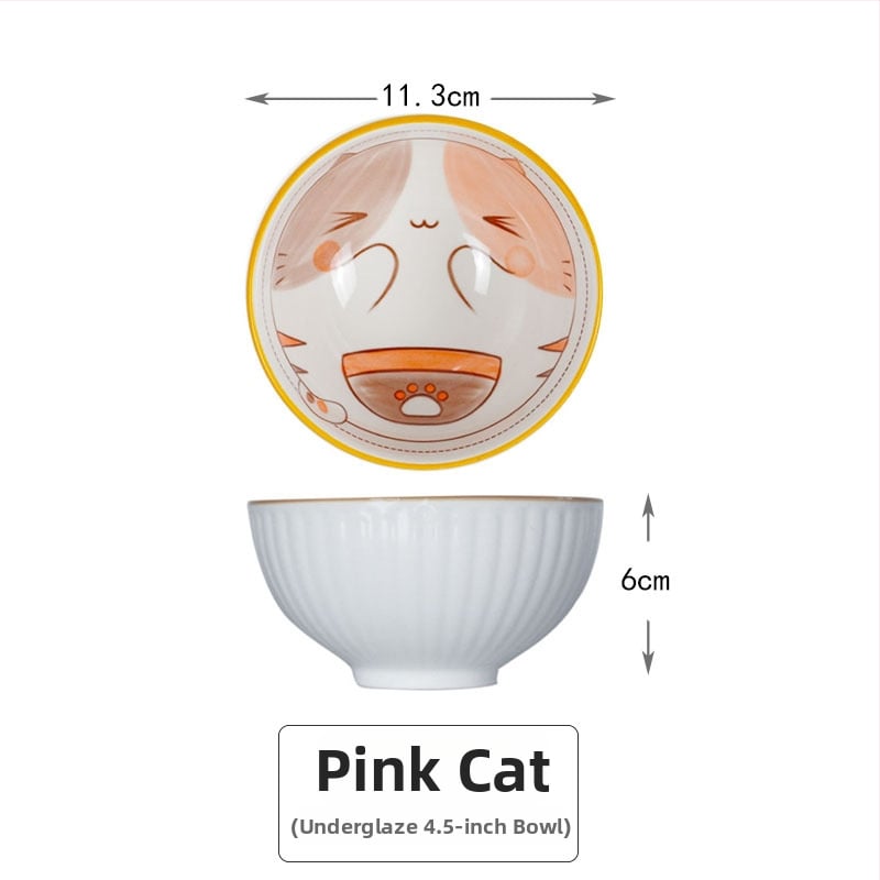 Set de boluri ceramice și bețișoare în stil japonez, model desen animat pentru copii, cutie cadou