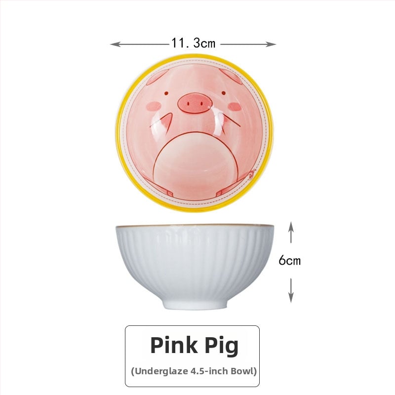 Set de boluri ceramice și bețișoare în stil japonez, model desen animat pentru copii, cutie cadou