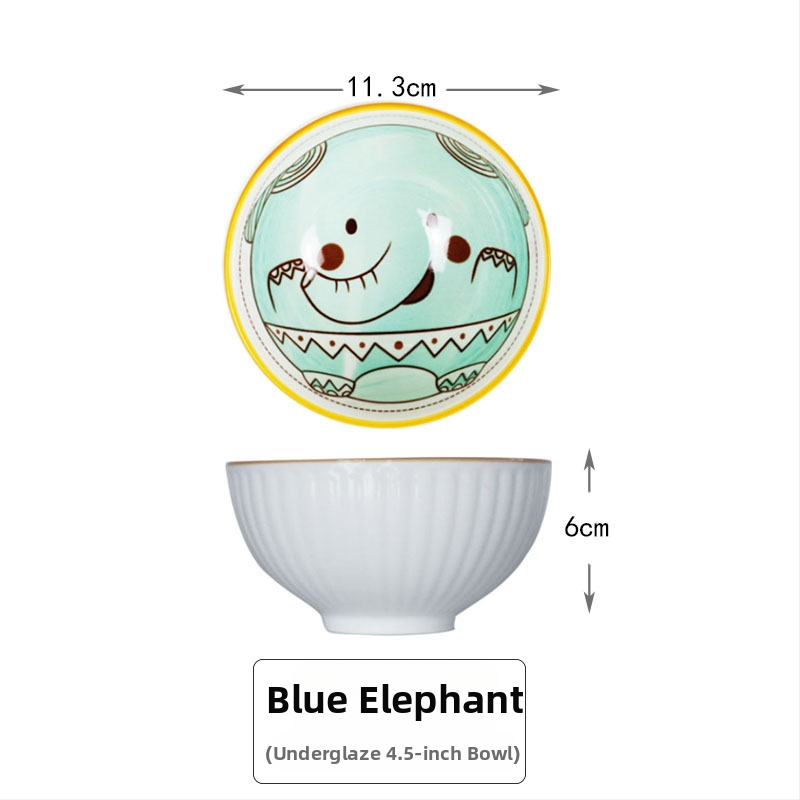 Set de boluri ceramice și bețișoare în stil japonez, model desen animat pentru copii, cutie cadou
