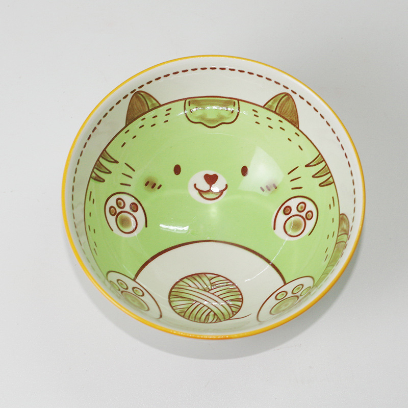 Set de boluri ceramice și bețișoare în stil japonez, model desen animat pentru copii, cutie cadou