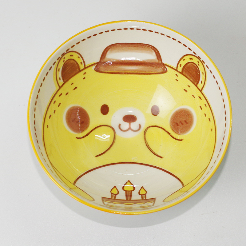 Set de boluri ceramice și bețișoare în stil japonez, model desen animat pentru copii, cutie cadou