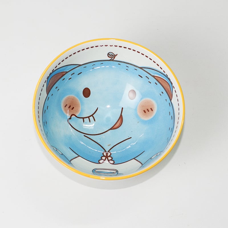Set de boluri ceramice și bețișoare în stil japonez, model desen animat pentru copii, cutie cadou