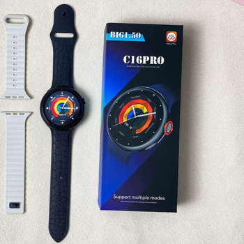 C16Pro смарт часовник с Bluetooth обаждания, спортен педометър и мониторинг на сърдечния ритъм, кръгъл дисплей, силиконова каишка