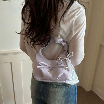 Korejskog stila cvjetna plisirana torbica za rame i crossbody, dumpling oblik, poliester