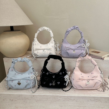 Korejskog stila cvjetna plisirana torbica za rame i crossbody, dumpling oblik, poliester