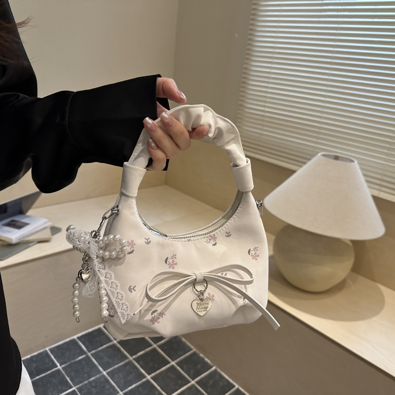 Korejskog stila cvjetna plisirana torbica za rame i crossbody, dumpling oblik, poliester