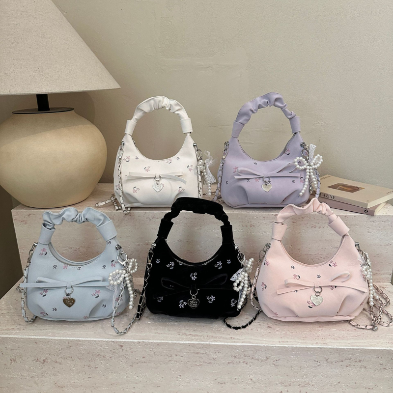 Korejskog stila cvjetna plisirana torbica za rame i crossbody, dumpling oblik, poliester