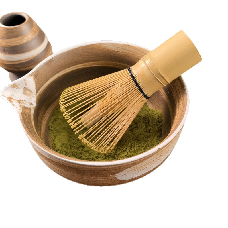 Set de ceremonie Matcha cu tel de bambus și suport, bambus alb