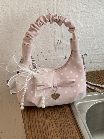 Ženska modna torba 2025, točkasti uzorak, mašna, rameni lanac, crossbody – cloud torba