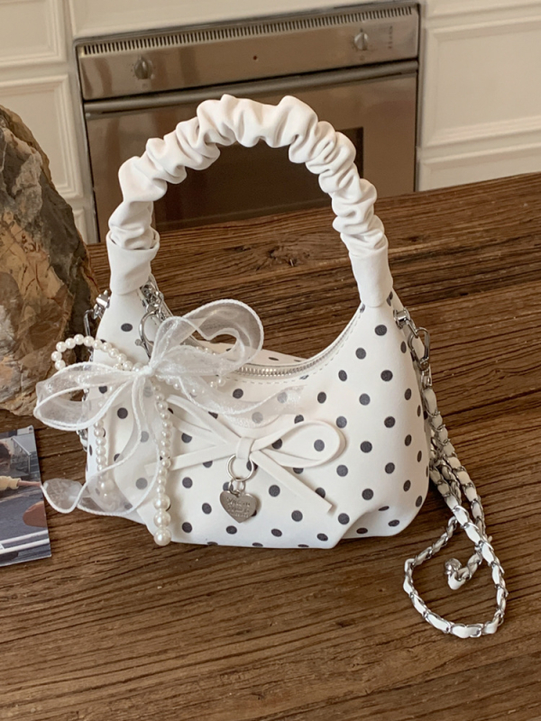 Ženska modna torba 2025, točkasti uzorak, mašna, rameni lanac, crossbody – cloud torba