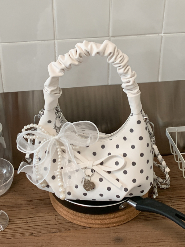 Ženska modna torba 2025, točkasti uzorak, mašna, rameni lanac, crossbody – cloud torba