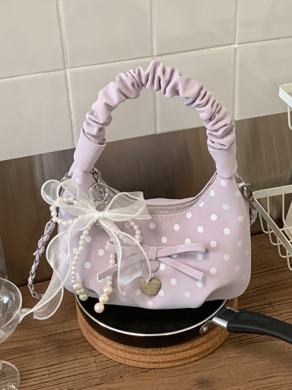 Ženska modna torba 2025, točkasti uzorak, mašna, rameni lanac, crossbody – cloud torba