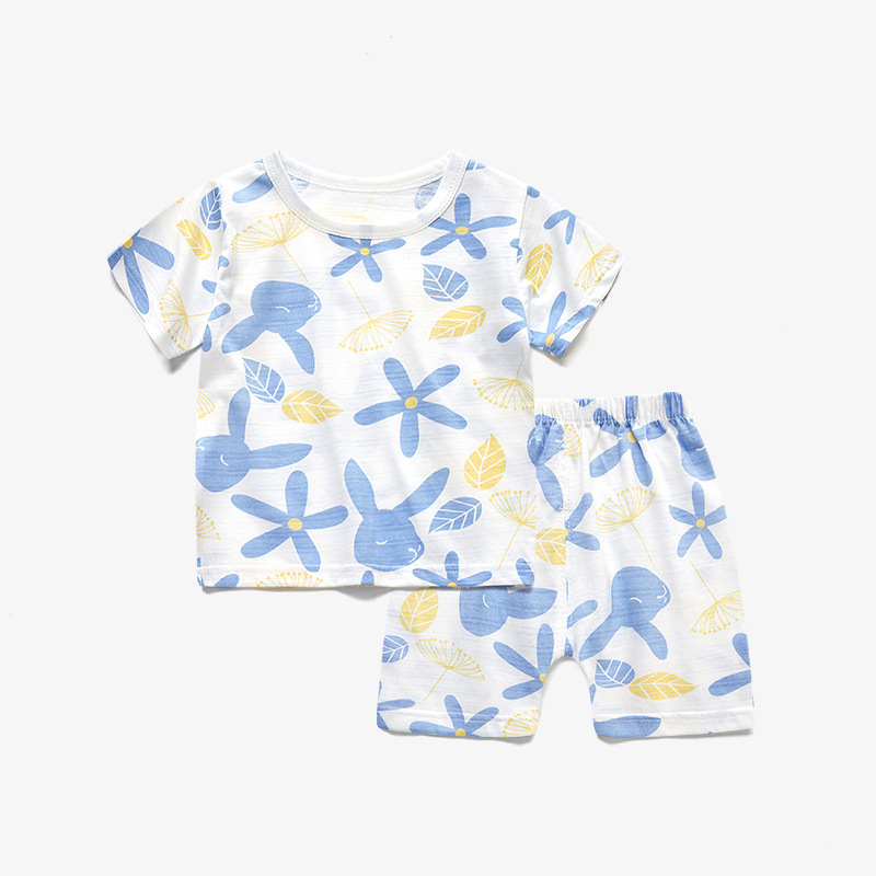 Pamutból készült uniszex babapijamaszett, rövid ujjú felsővel és rövidnadrággal, nyári otthoni viselet