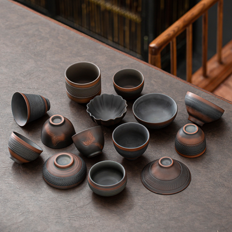 Ceșuță de ceai din ceramică mov, lucrată manual – ceașcă mare de maestru, set Kung Fu pentru ceai