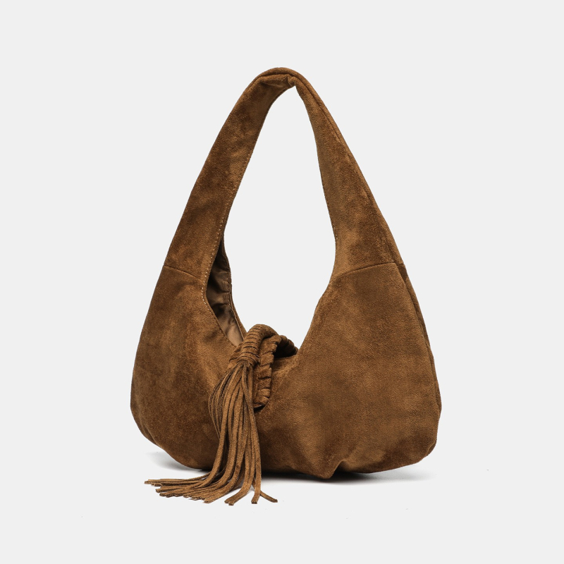 Ženska semišna torba preko ramena u korejskom stilu, proljeće-ljeto 2026, moda, retro crossbody s resicom