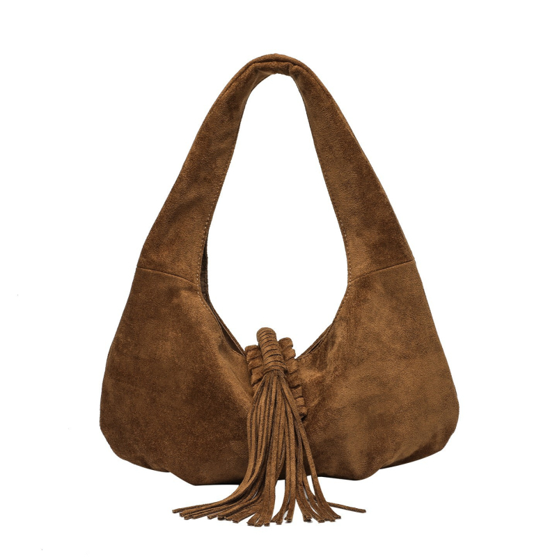 Ženska semišna torba preko ramena u korejskom stilu, proljeće-ljeto 2026, moda, retro crossbody s resicom