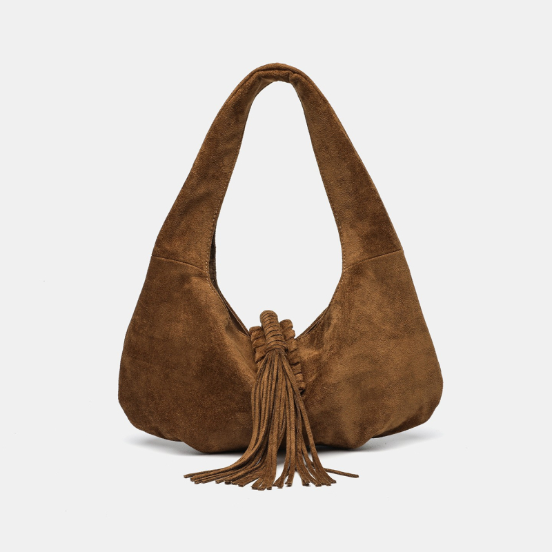 Ženska semišna torba preko ramena u korejskom stilu, proljeće-ljeto 2026, moda, retro crossbody s resicom