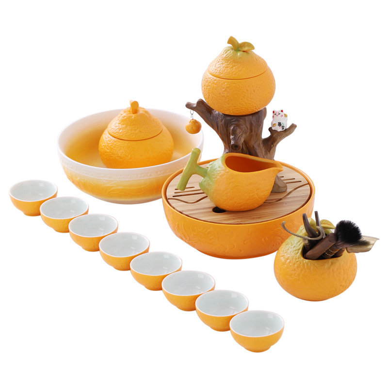 Set ceramic Gongfu pentru ceai, ceainic semi-automat, anti-arzire, set de accesorii pentru ceai cu măcinare din piatră, pentru uz casnic