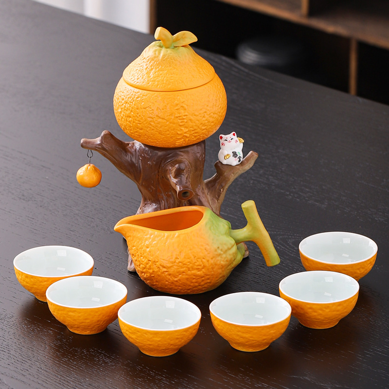 Set ceramic Gongfu pentru ceai, ceainic semi-automat, anti-arzire, set de accesorii pentru ceai cu măcinare din piatră, pentru uz casnic