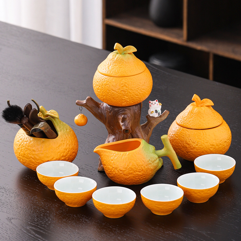 Set ceramic Gongfu pentru ceai, ceainic semi-automat, anti-arzire, set de accesorii pentru ceai cu măcinare din piatră, pentru uz casnic