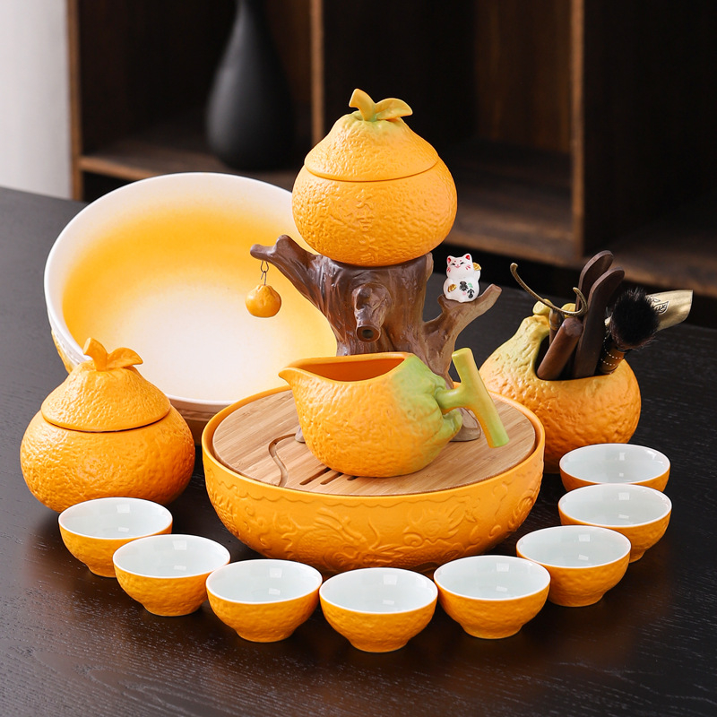 Set ceramic Gongfu pentru ceai, ceainic semi-automat, anti-arzire, set de accesorii pentru ceai cu măcinare din piatră, pentru uz casnic
