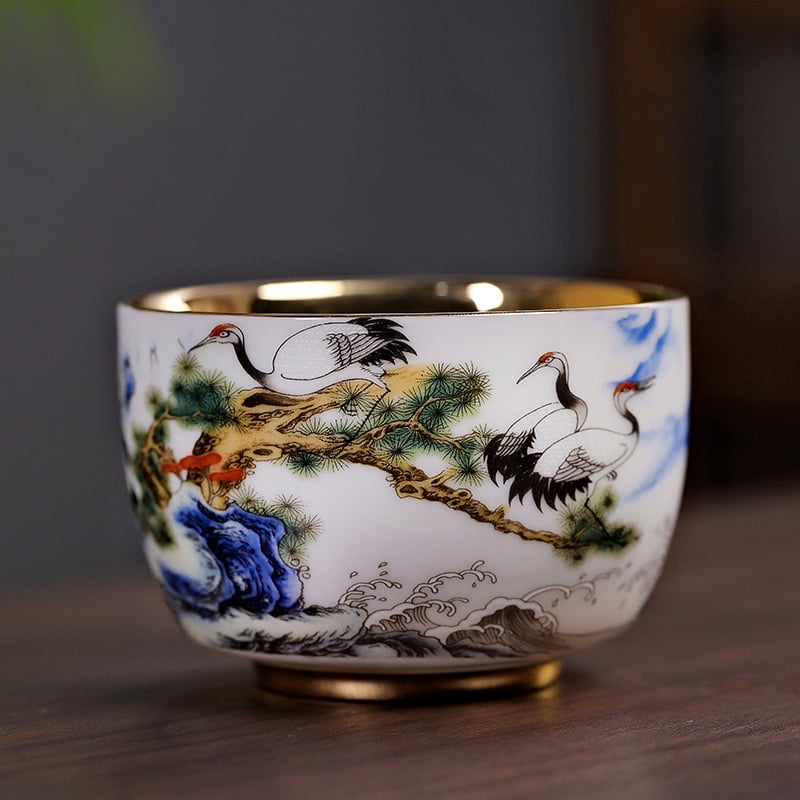Căniță de ceai din porțelan Dehua, albă ca jadul, cu motiv dragon și phoenix aurit, decor emailat, stil Jian Zhan