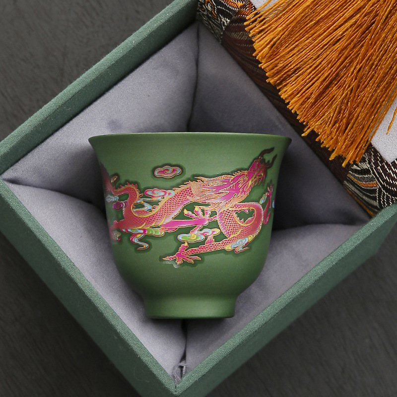 Ceainic Fengming din lut purpuriu, cu schimbare de culoare, motiv Dragon și Phoenix, ceramică, stil retro