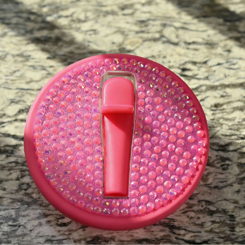Capac universal 16oz pentru pahare Mason din sticlă și plastic, cu decor din diamante strălucitoare