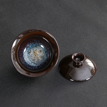 Set ceramic de ceai cu capac, glazură Tianmu, ars în cuptor, bol de ceai și ceașcă în nuanțe nisipoase aurii, set Kung Fu cu capac
