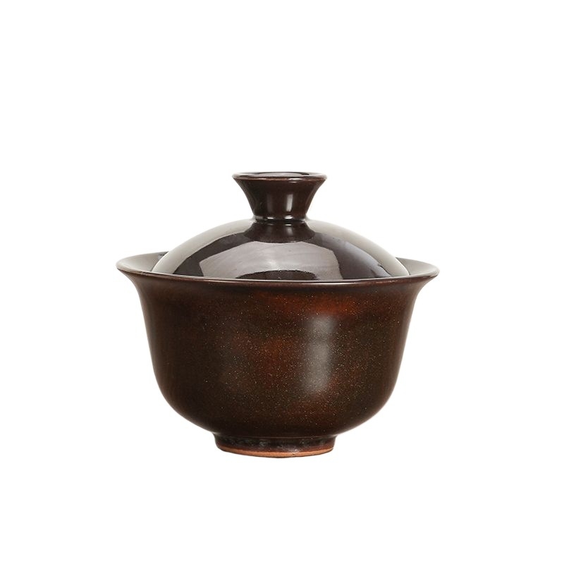 Set ceramic de ceai cu capac, glazură Tianmu, ars în cuptor, bol de ceai și ceașcă în nuanțe nisipoase aurii, set Kung Fu cu capac