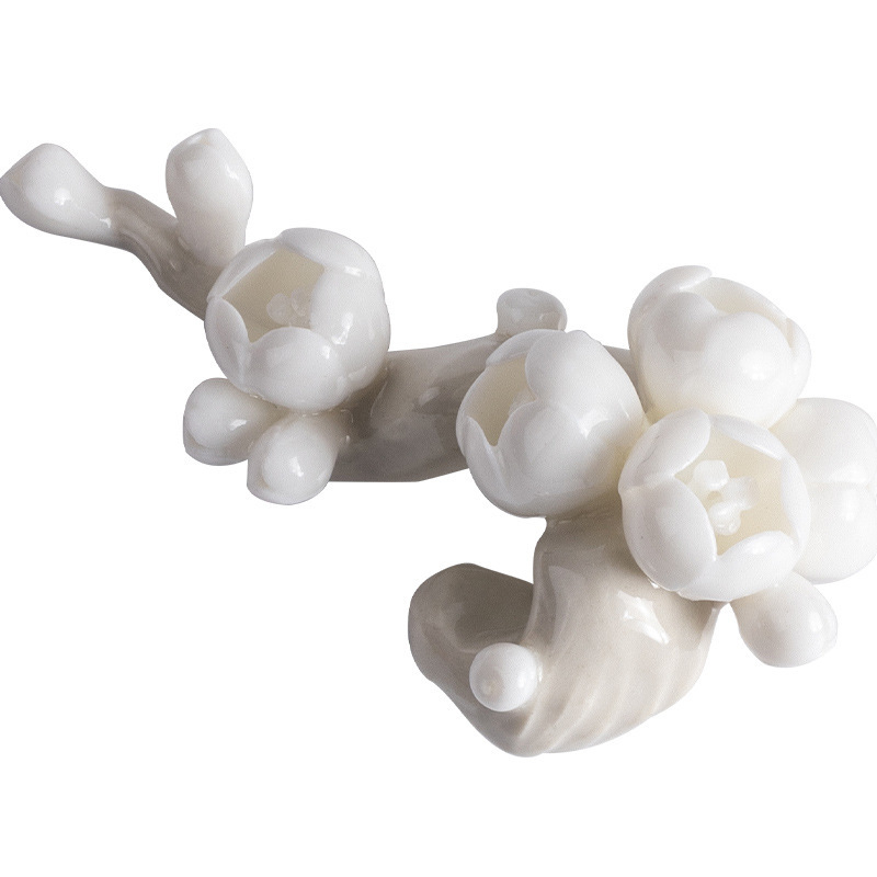 Suport ceramic pentru ceai și pernă de ceai, cu motiv floare de prune, decor pentru ceremonia Gongfu