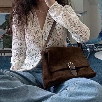 Ženska torba u korejskom stilu od velura, crossbody torba, jesen/zima 2025, retro elegancija, svakodnevna uporaba