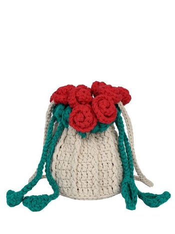 Ručni pleteni ženski bucket bag s motivom ruže, mala torba preko jedne ramene